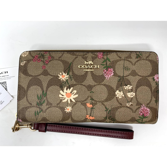 Coach Handbags - New Coach Leather Long Zip Around Wallet Signature Canvas In Wildflower Print